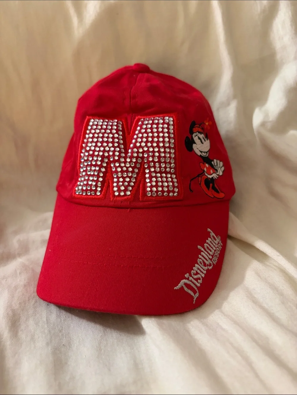 Disney Red Minnie Mouse Rhinestone 'M' Baseball Cap